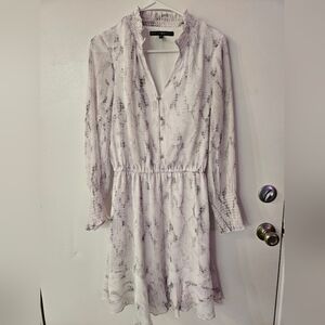 White House Black Market Long Sleeve Dress in White and Gray